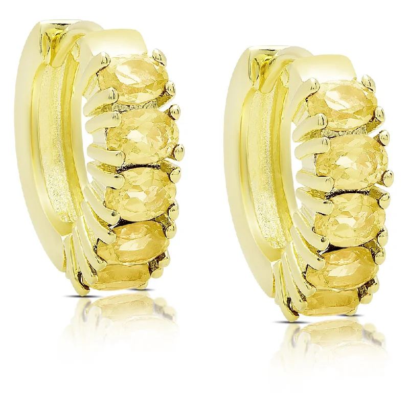 Dolce Giavonna Gold Over Sterling Silver Citrine Saddleback Hoop Earrings