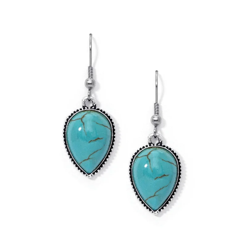 Silver Plated Simulated Turquoise Pear Earrings