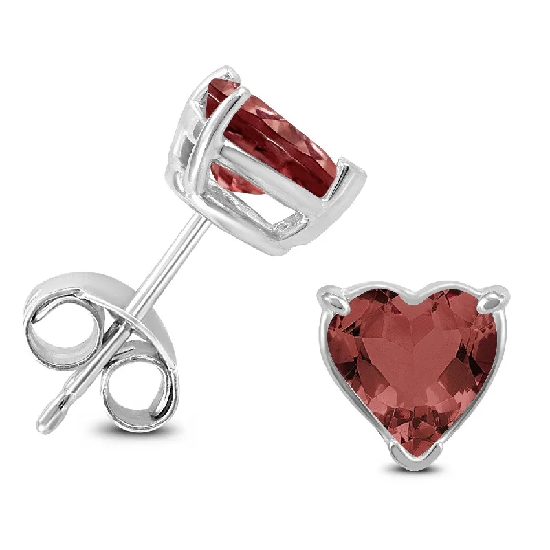 Marquee 14K White Gold 6MM Heart Garnet Earrings