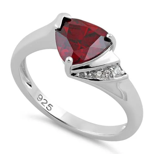 Sterling Silver Elegant Trillion Cut Garnet CZ Ring