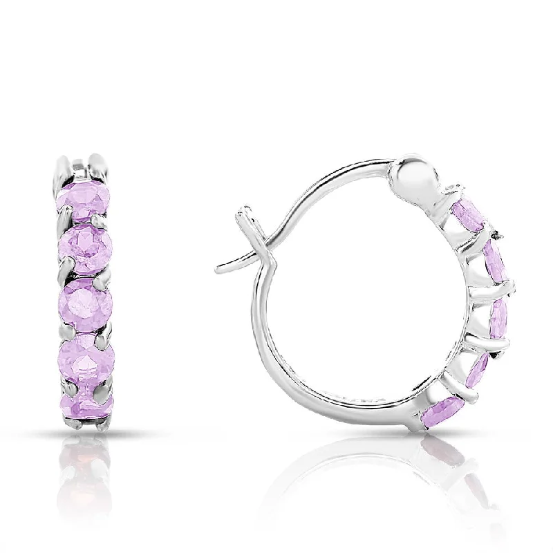 Dolce Giavonna Sterling Silver Amethyst Hoop Earrings