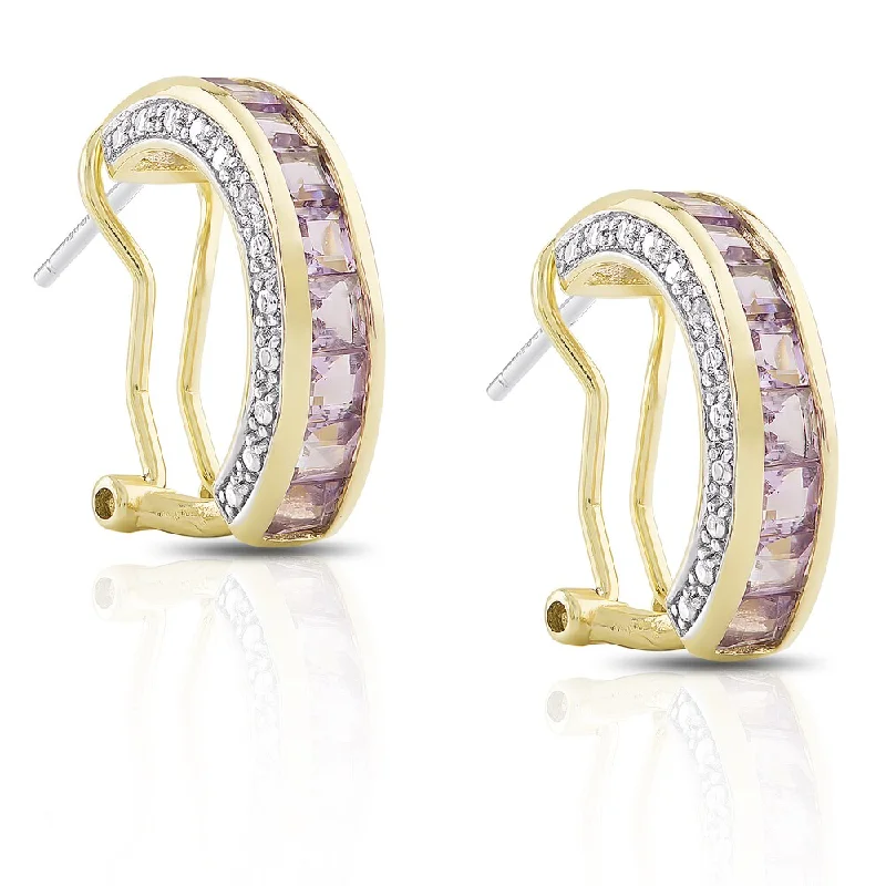 Dolce Giavonna Gold over Sterling Silver Amethyst and Diamond Accent Hoop Earrings - Yellow