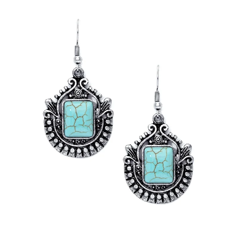 Silver Plated Simulated Turquoise Crest Wire Earrings