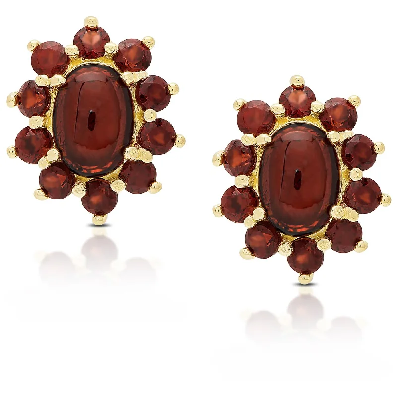 Dolce Giavonna Gold Over Sterling Silver Garnet Flower Design Stud Earrings