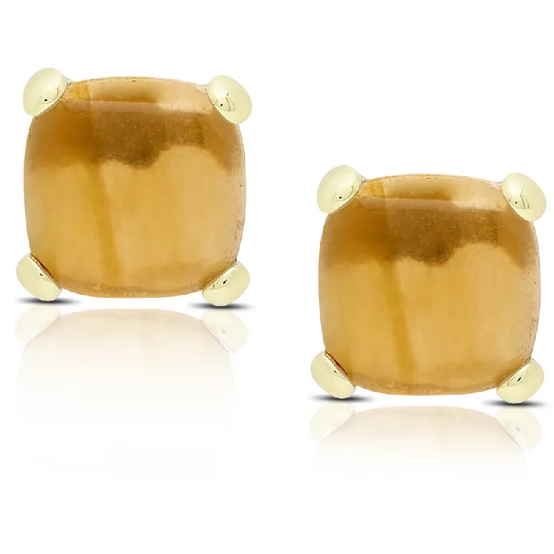 Dolce Giavonna Gold Over Sterling Silver Cushion-cut Reconstructed Citrine Stud Earrings