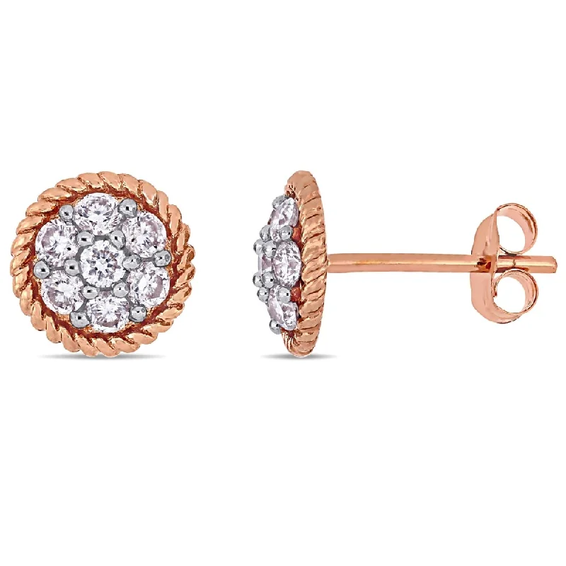 Miadora 14k Rose Gold 1/2ct TDW Diamond Flower Cluster Circular Stud Earrings