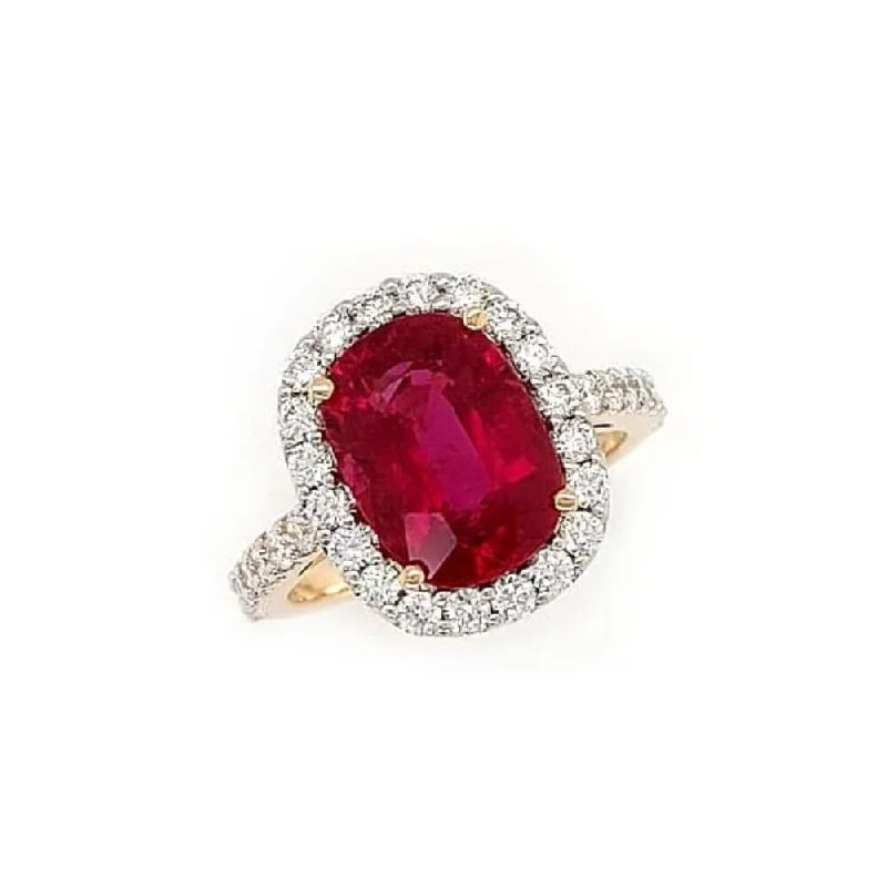 4.53 ct Rubelite and Diamond Ring in 14k White Gold