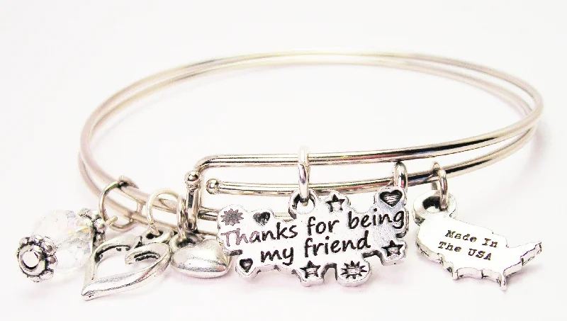 Thanks For Being My Friend Expandable Bangle Bracelet Set