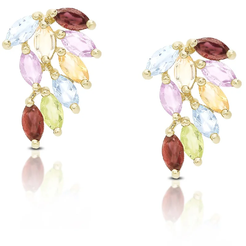 Dolce Giavonna Gold Over Sterling Silver Multi Gemstone Cluster Stud Earrings