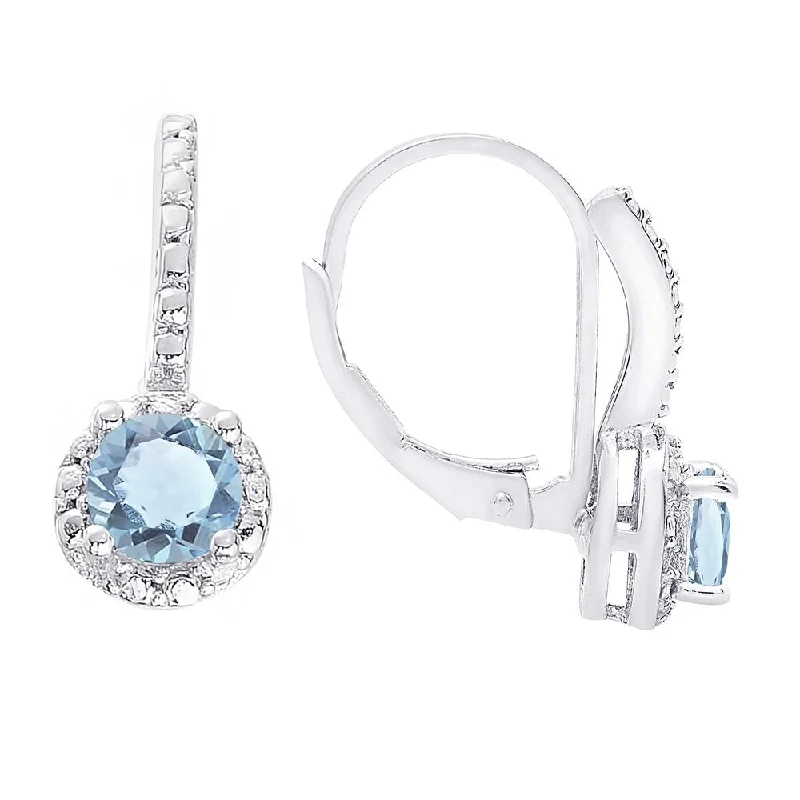 Dolce Giavonna Sterling Silver Blue Topaz and White Topaz Leverback Earrings