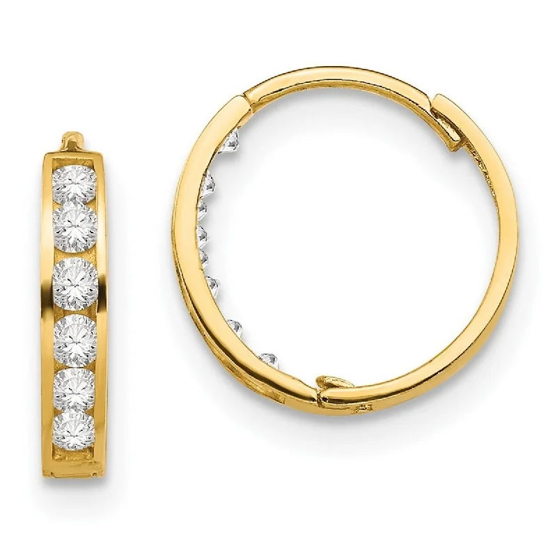 Curata 14k Yellow Gold Polished CZ Cubic Zirconia Hinged Hoop Earrings - 11x12mm Wide 2mm Thick