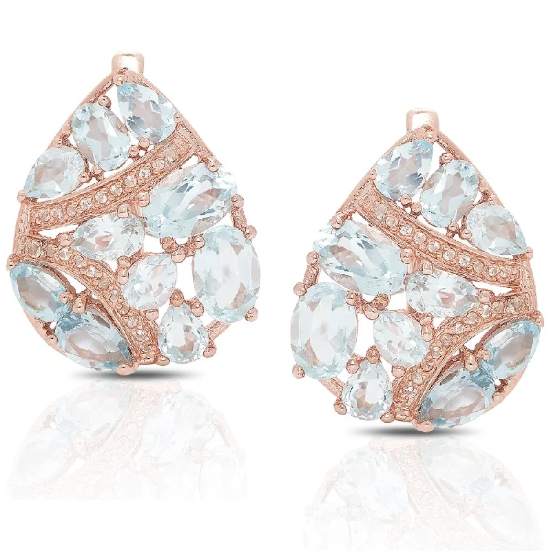 Dolce Giavonna Rose Gold Over Sterling Silver Blue Topaz and Cubic Zirconia Stud Earrings