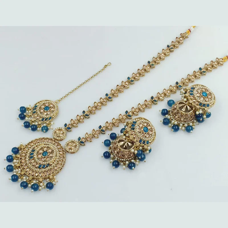 Rajwadi Collection Gold Plated Crystal Stone Pearl  And Beads Long Necklace Set