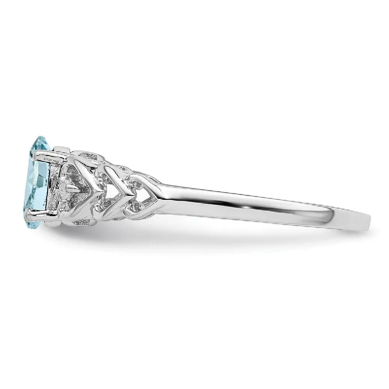 Curata 925 Sterling Silver Polished Open back Aquamarine and Diamond Ring