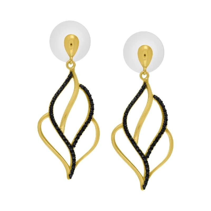 Victoria Townsend Yellow Gold Plated Black Cubic Zirconia Leaf Drop Earrings