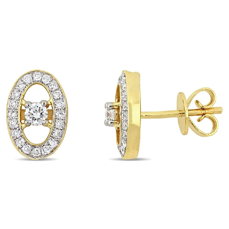 Miadora 14k Yellow Gold 1/3ct TDW Diamond Floating Oval Halo Stud Earrings