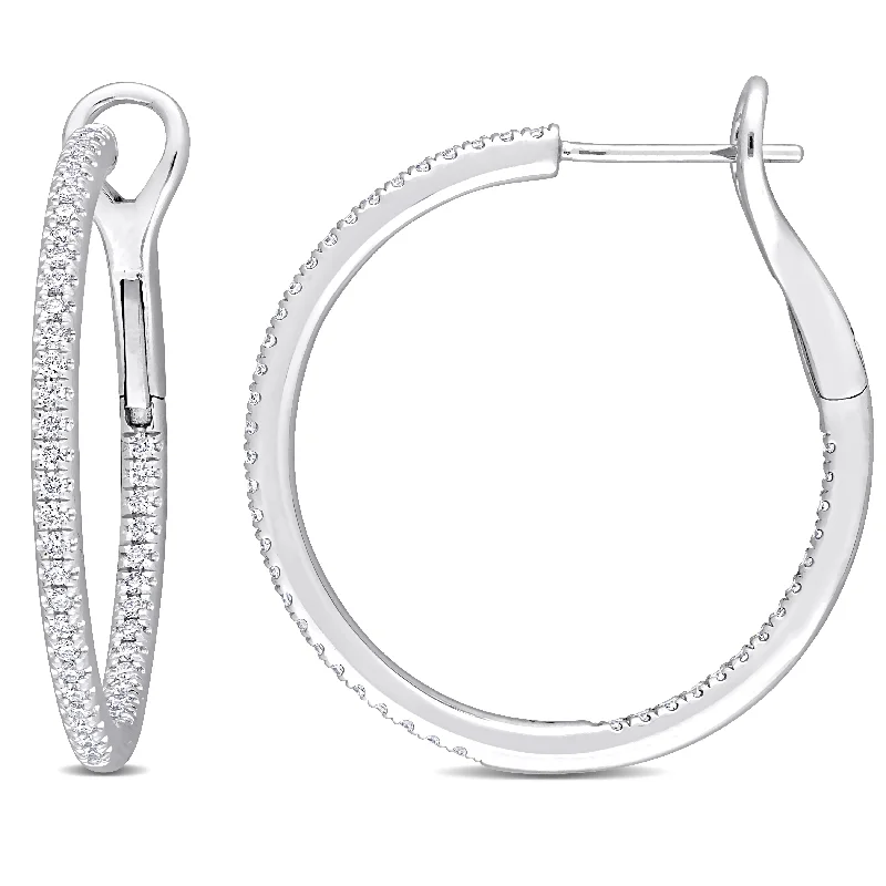 Miadora 1/2ct TDW Diamond Inside Outside Hoop Earrings in 10k White Gold