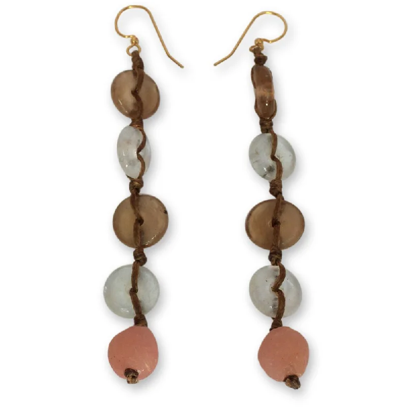 Handmade Recycled Glass Peachy Pretty Earrings (Ghana)