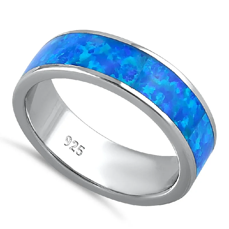 Sterling Silver Blue Lab-Opal Eternity Band Ring