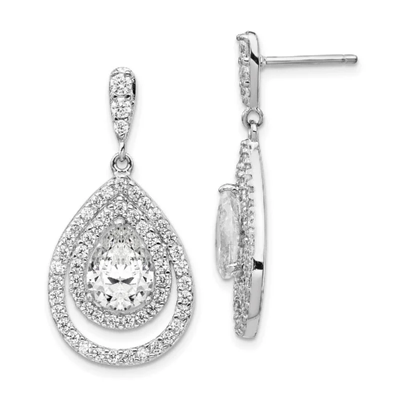 Curata 925 Sterling Silver Pear CZ Cubic Zirconia Dangle Post Earrings - 31x16mm Wide