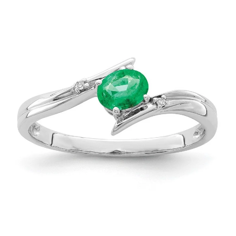 Curata 925 Sterling Silver Polished Open back Emerald and Diamond Ring