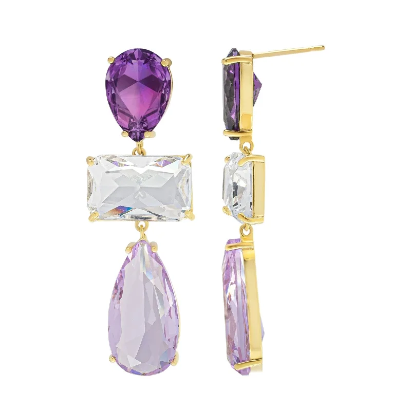 Victoria Townsend Gold Plated White Crystal And Purple Crystal Long Drop Earrings