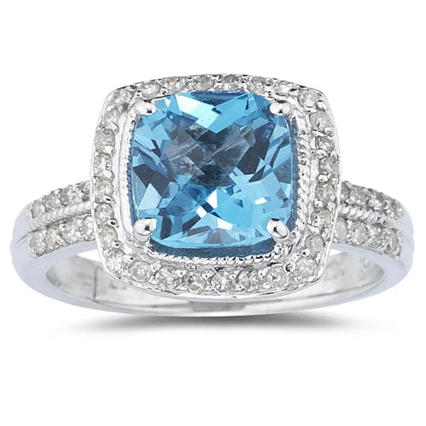 Marquee Jewels 14k White Gold Blue Topaz and 1/3ct TDW Diamond Ring (I-J, I2-I3)