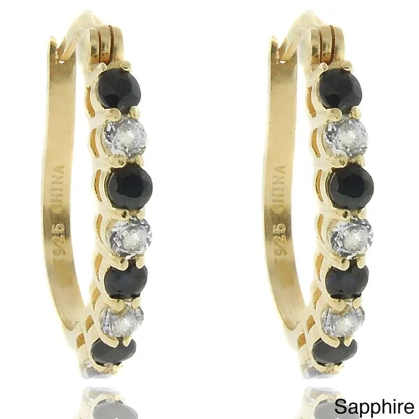 Dolce Giavonna 18k Gold over Silver Gemstone and White Topaz Hoop Earrings