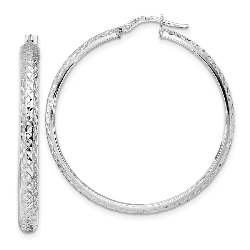 Curata 14k White Gold Textured 39x4mm Round Hoop Earrings