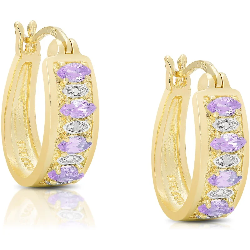 Dolce Giavonna Gold over Sterling Silver Gemstone Diamond Accent Hoop Earrings