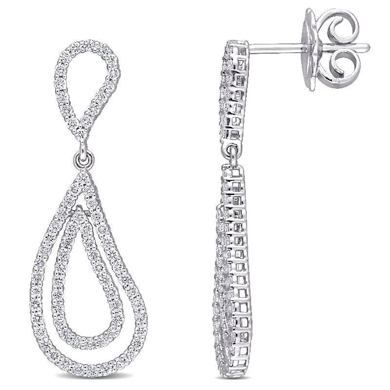 Miadora 18k White Gold 3/4ct TDW Diamond Teardrop Multi-Hoop Dangle Earrings