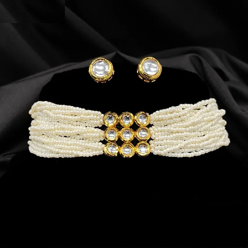 Amoliya Jewels Gold Plated Kundan Stone And Pearls Choker Necklace Set