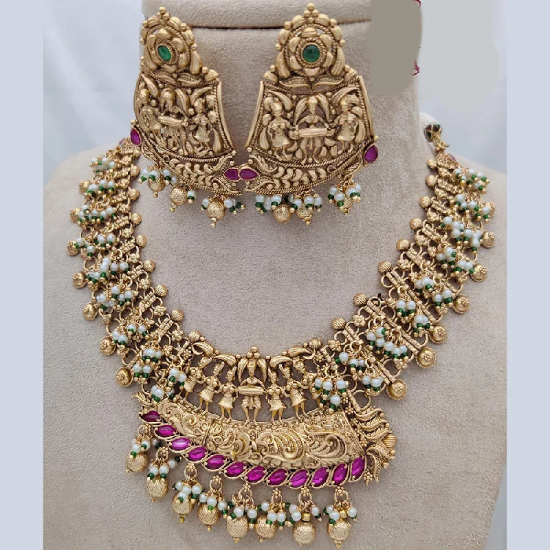 Jewel Addiction Copper Rajwadi Finish Pota Stone Necklace Set