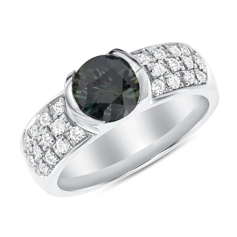 1.21 ct Green Sapphire and Diamond Ring in 14k White Gold