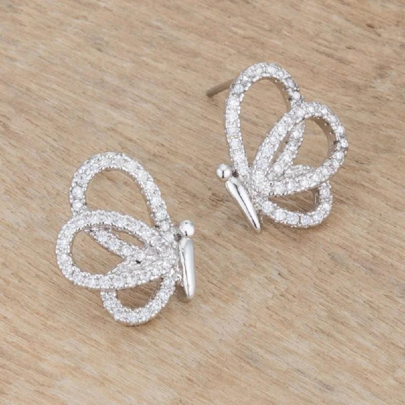 0.45 Ct Cz Butterfly Stud Earrings For Timeless Charm - 15mm L