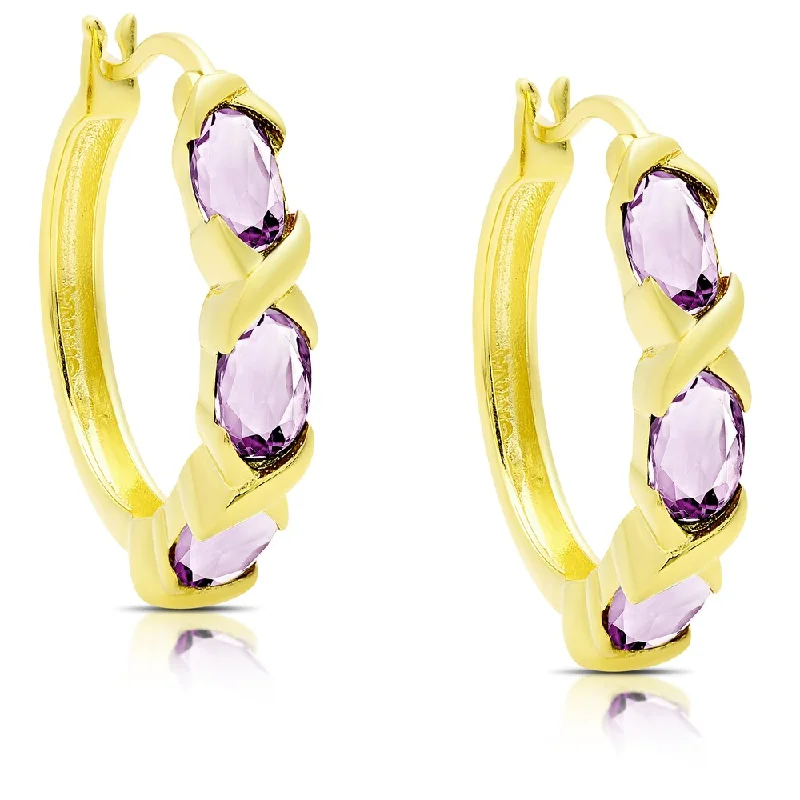 Dolce Giavonna Gold Over Sterling Silver Amethyst XO Hoop Earrings