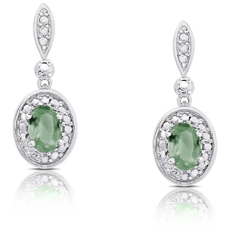 Dolce Giavonna Sterling Silver Emerald Oval Dangle Earrings