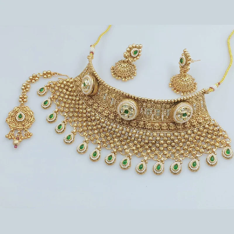 JCM Gold Plated Kundan Stone And Meenakari Choker Necklace Set