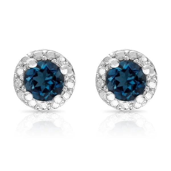 Dolce Giavonna Sterling Silver London Blue Topaz Circle Stud Earrings