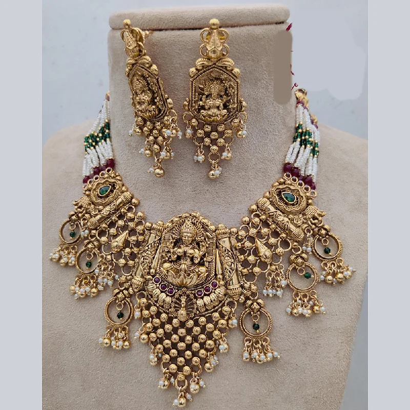 Jewel Addiction Copper Rajwadi Finish Pota Stone Temple Necklace Set