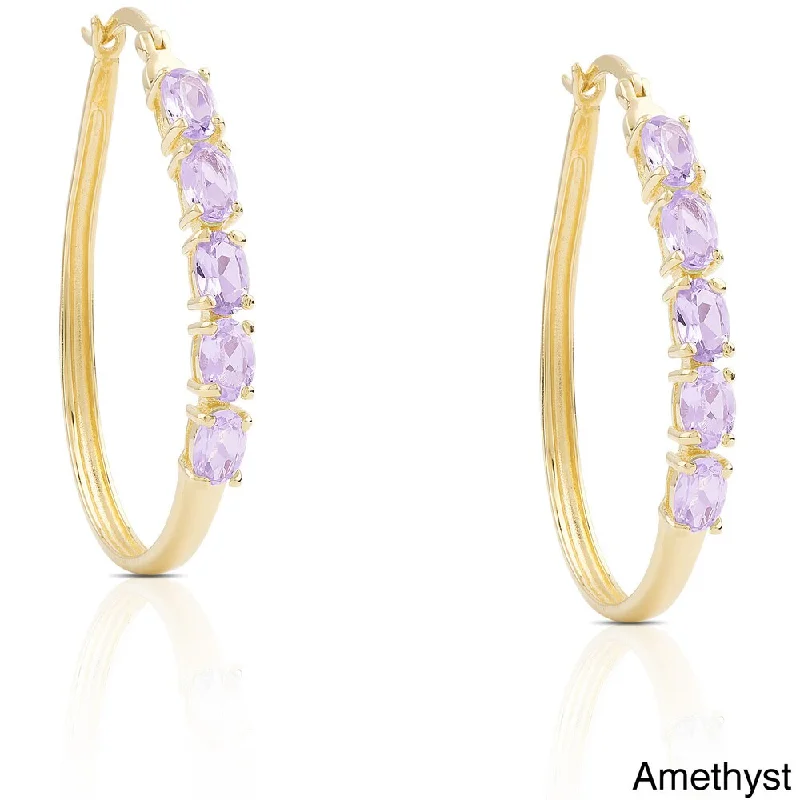 Dolce Giavonna Gold Over Sterling Silver Gemstone Hoop Earrings