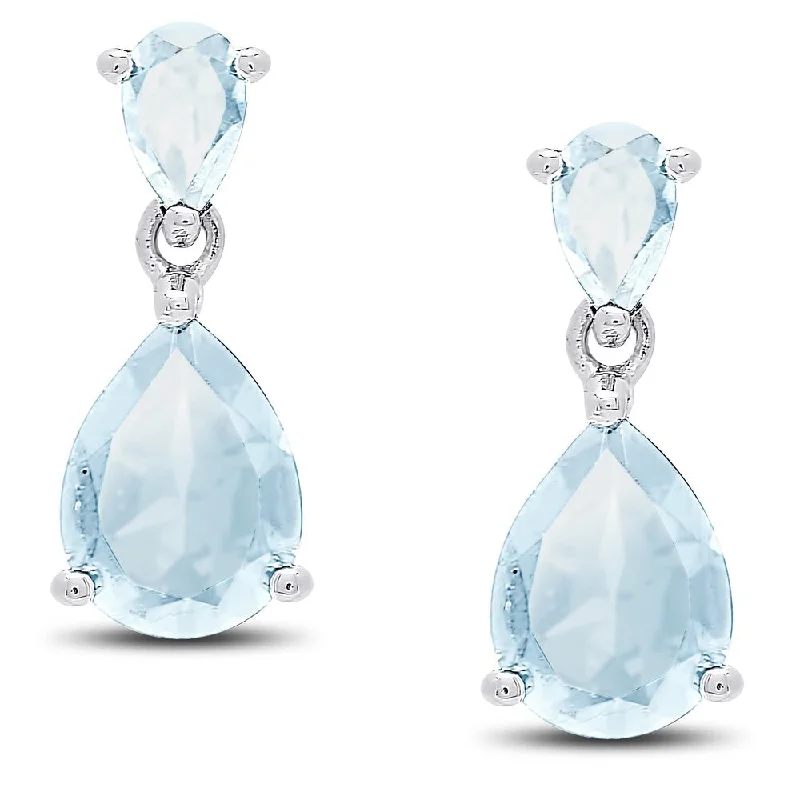 Dolce Giavonna Sterling Silver Blue Topaz Teardrop Dangle Earrings