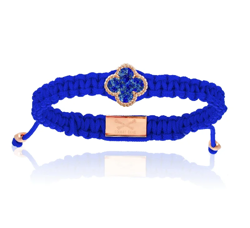 Clover Lapis Lazuli Stone, Blue Polyester With Rose Gold Bracelet