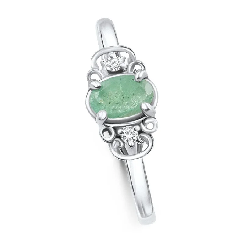 1/2Ct Oval Emerald & Lab Grown Diamond Ring White Gold