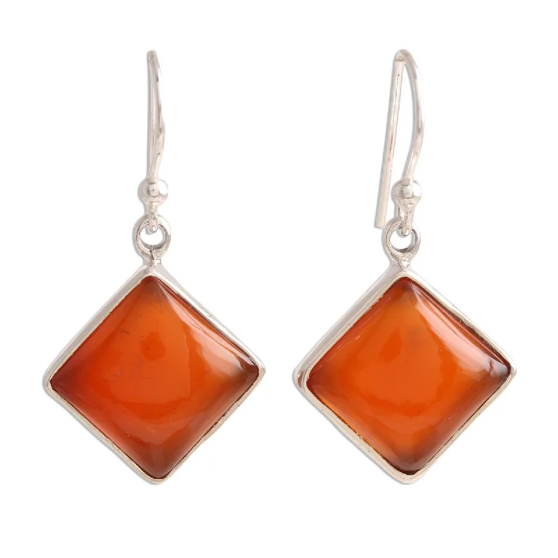 NOVICA Honey Squares, Carnelian dangle earrings - 1.3*0.6