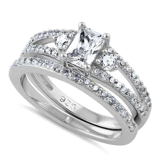 Sterling Silver CZ Wedding Set Ring