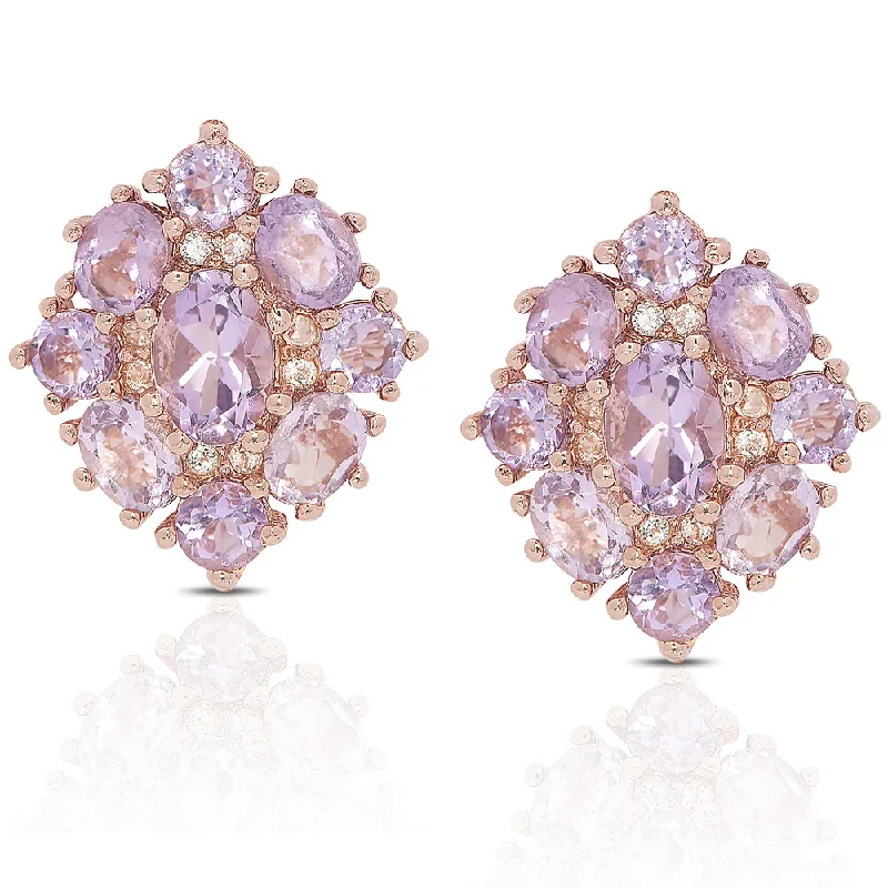 Dolce Giavonna Rose Gold Over Sterling Silver Amethyst and Cubic Zirconia Stud Earrings