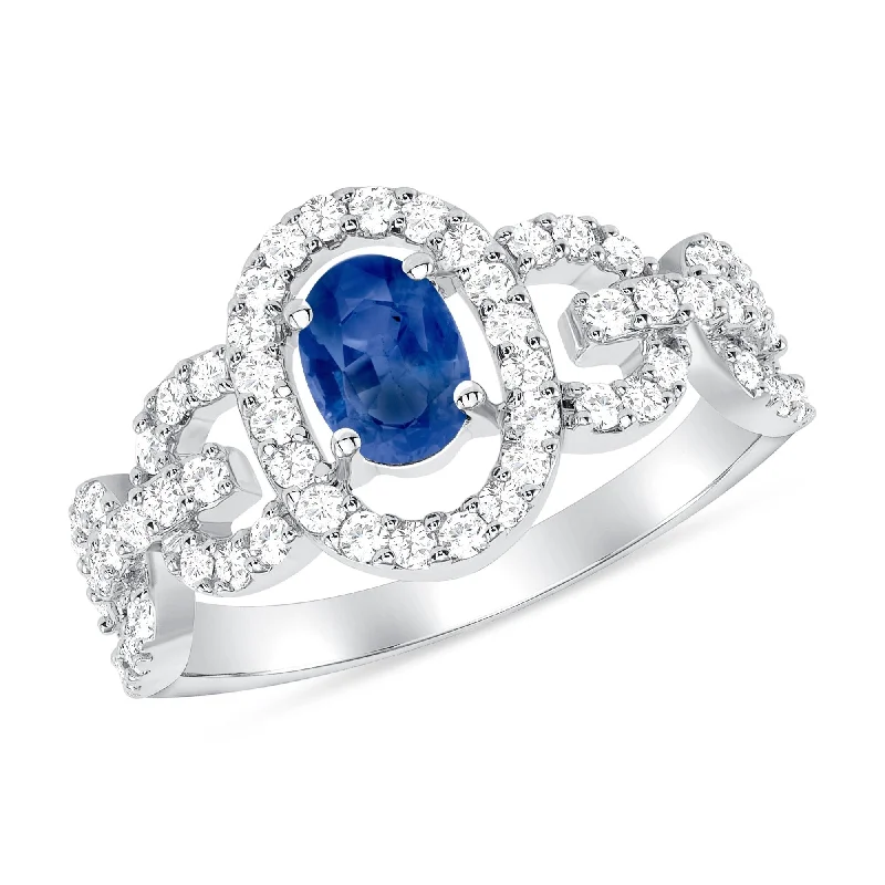 0.59 ct Blue Sapphire and Diamond Ring in 14k White Gold