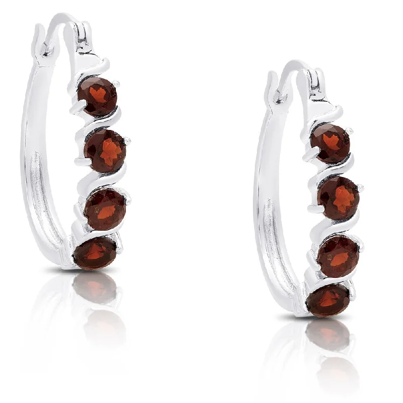 Dolce Giavonna Sterling Silver Garnet Leverback Hoop Earrings