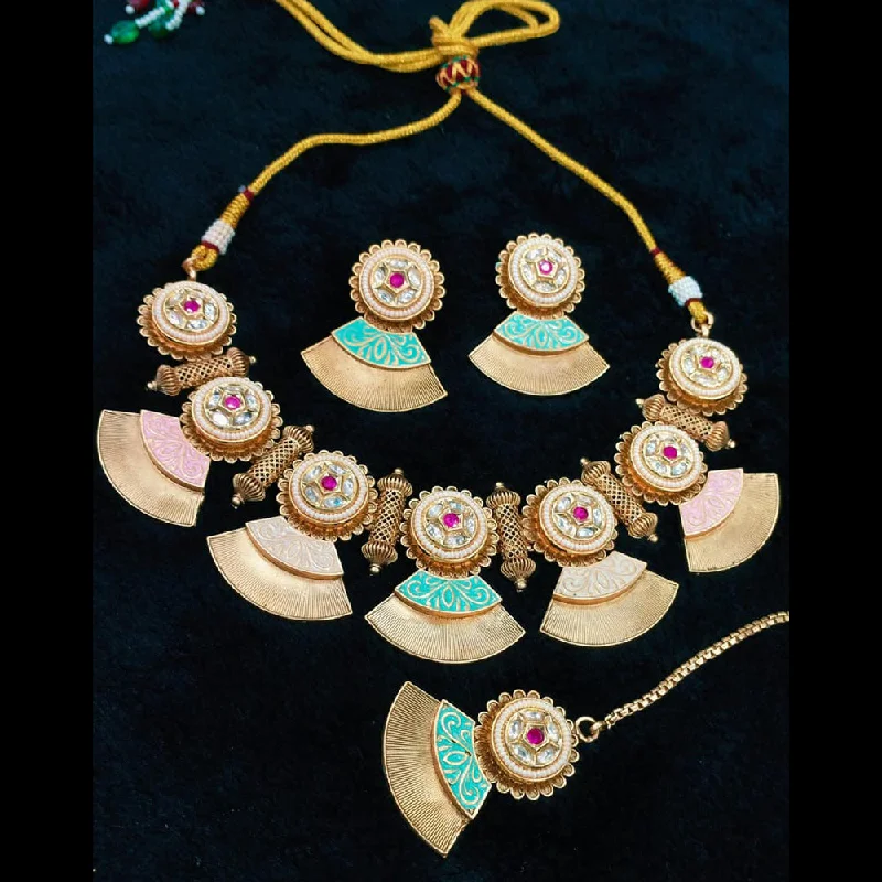 Everlasting Quality Jewels Gold Plated Polki Kundan And Meenakari Necklace Set